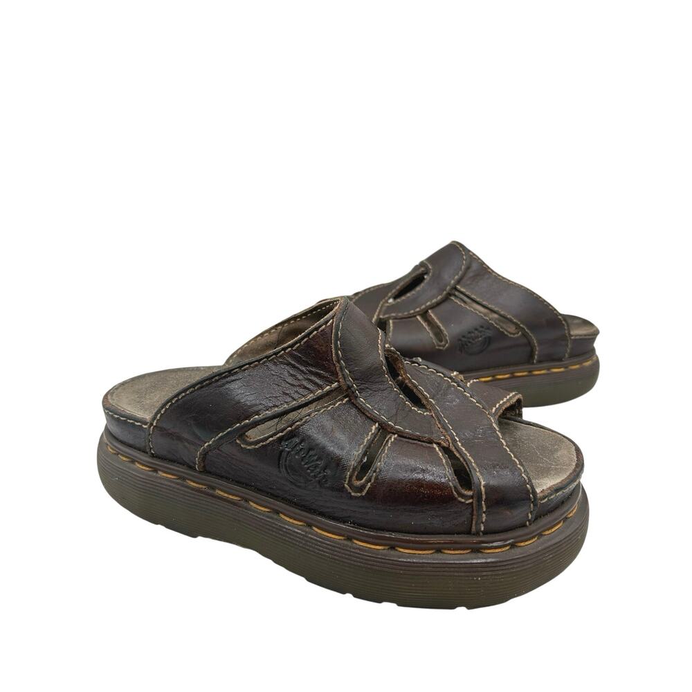 RARE Dr. Martens Brown Leather Platform Sandals Slides Y2K WMS 6 VTG READ